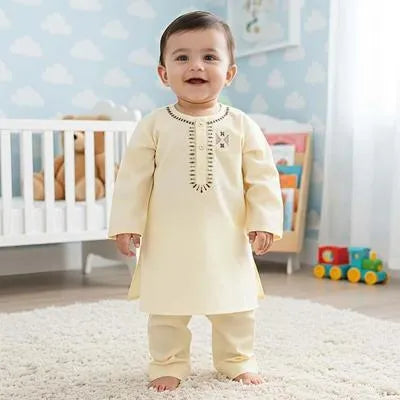Eid Boy's Cotton Embroidered Kurta Shalwar Set Multicolor