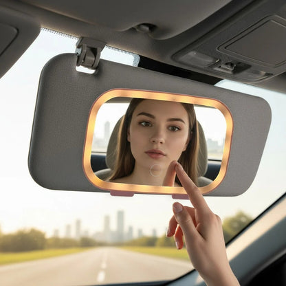 Car Sun Makeup Mirror With 3 LED Color