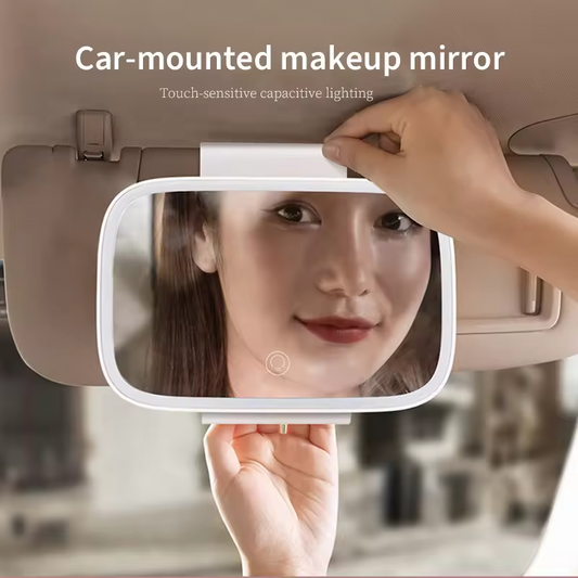 Car Sun Makeup Mirror With 3 LED Color