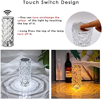 Rose Diamond Crystal Table Lamp – 16 Color