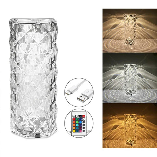 Rose Diamond Crystal Table Lamp – 16 Color