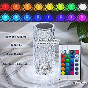 Rose Diamond Crystal Table Lamp – 16 Color