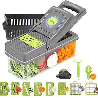 Vegetable Chopper 16 Pcs Set – Manual Onion Chopper, Food Slicer, Dicer, Grater & Potato Cutter with Handle – Multi-Function Kitchen Tool