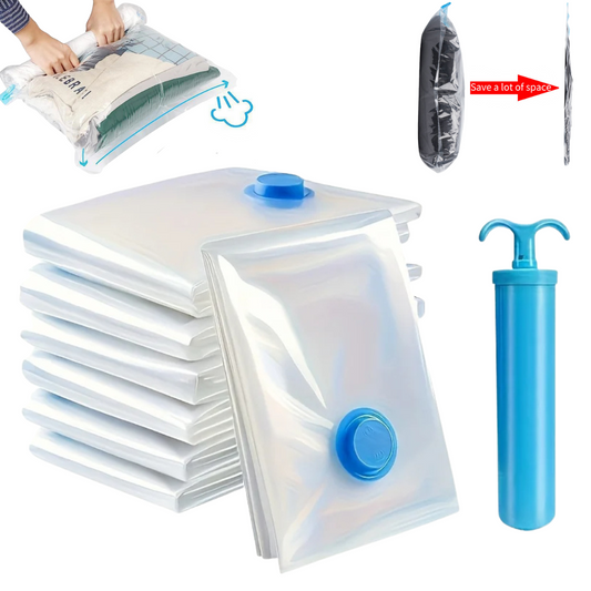 Pack of 5 vacuum seal storage bags 🌀 Includes manual vacuum pump for easy air removal