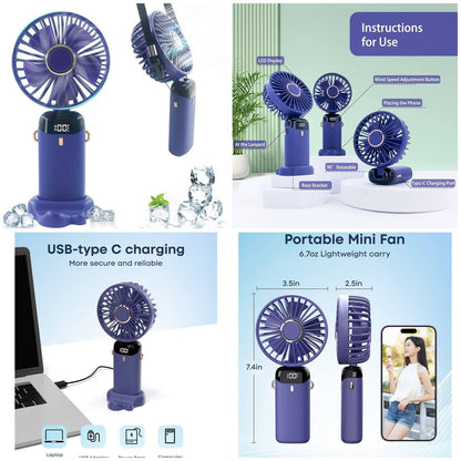 Rechargeable Handheld Fan - With Cable (Random Color)
