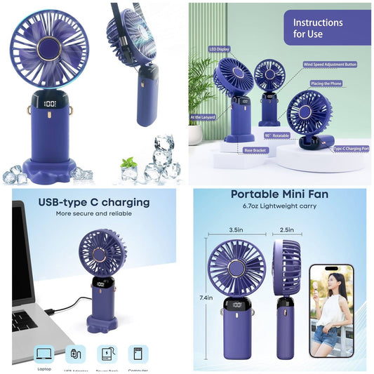 Rechargeable Handheld Fan - With Cable (Random Color)