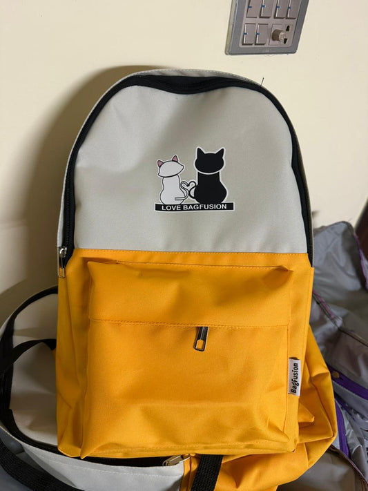 Cute Cat Print 5-in-1 School Bag Set for Girls – Black Backpack Combo