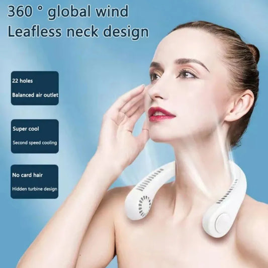 Portable Bladeless Neck Cooler Fan – 360° Airflow USB Rechargeable Hands-Free