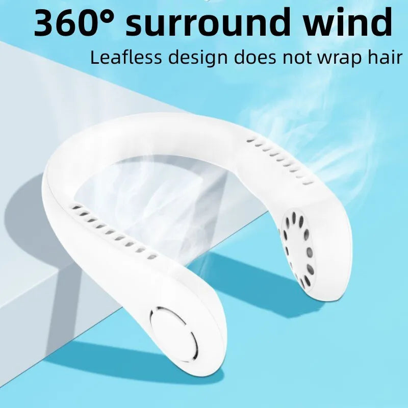 Portable Bladeless Neck Cooler Fan – 360° Airflow USB Rechargeable Hands-Free