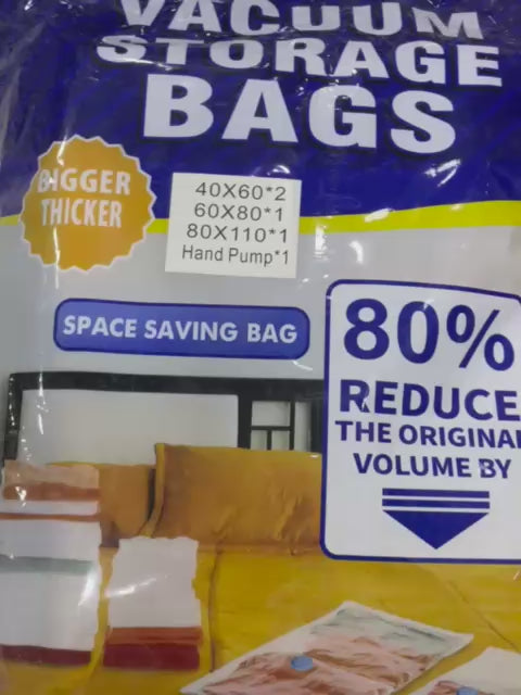 Pack of 5 vacuum seal storage bags 🌀 Includes manual vacuum pump for easy air removal